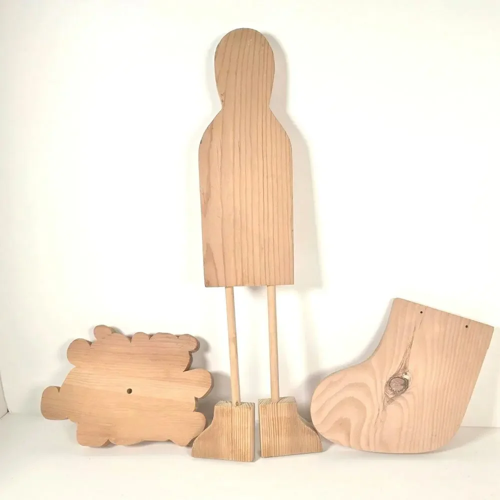 3 Wooden Cutouts Christmas Stocking Folkart  Boy Figure 2 Bears Craft Projects